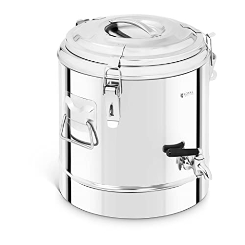 Royal Catering RCTP-12ET Thermobehälter Edelstahl 12 L mit Ablasshahn Thermo-Transportbehälter für Essen Thermobox Gastro Warmhaltebehälter für Speisen Thermoport