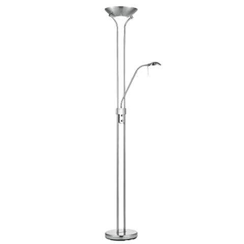 Home Sweet Home Moderner Matt Satiniert LED-Stehleuchte | 50/50/180cm | Retro Stehlampe Dimmbar Mit Leselampe | Inkl. R7s+G9 Lichtquelle | Warmweiß | Deckenfluter Für Wohnzimmer, Schlafzimmer