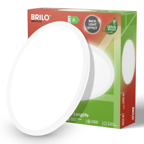 BRILONER - LED Deckenleuchte Effizienzklasse A, 42cm, ca. 50.000h Licht, 14W bei 3000lm, LED Panel flach, helle energiesparende Deckenlampe Wohnzimmer, Küchenlampe, Wohnzimmerlampe 42x3 cm, Weiß