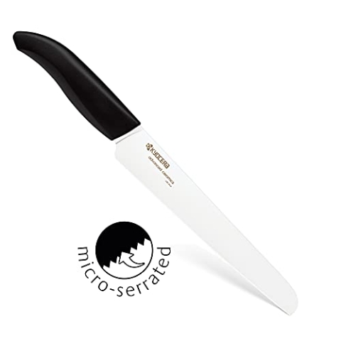 Kyocera GEN Keramik Brotmesser Wellenschliff | Klinge 18 cm | ergonomisch geformter Griff | extrem scharfes Küchenmesser | Kochmesser Profi Messer | scharfes Brotmesser lang
