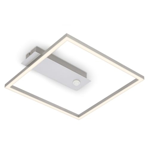 BRILONER - LED Deckenlampe Frame, LED Deckenleuchte mit warmweißer Lichtfarbe, Lampe mit Sensor, Wohnzimmerlampe, Schlafzimmerlampe, 320x300x50 mm (LxBxH), Aluminiumfarbig, Silber
