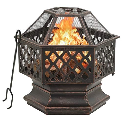 vidaXL Feuerkorb mit Schürhaken Rustikal, Feuerstelle für Garten Terrasse, Feuerschale mit Funkenschutz, Garten Feuerkorb Terrasse Feuerschale, Stahl