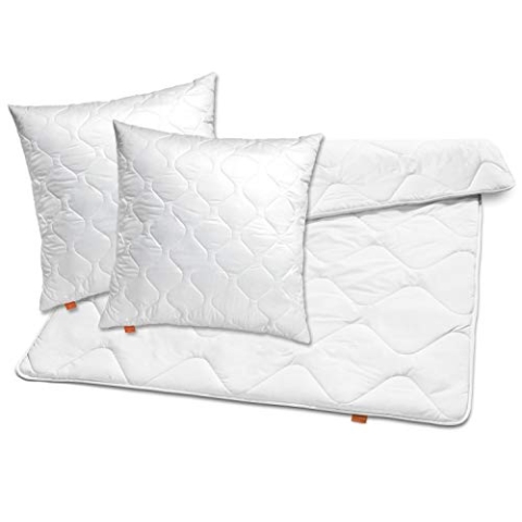 sleepling 196145 Bettwaren Set | 2 x Kopfkissen 80 x 80 cm + Sommer Bettdecke 200 x 200 cm | leichte Sommerbettdecke | Mikrofaser Decke | Ökotex | Wärmeklassengarantie | Made in EU, weiß