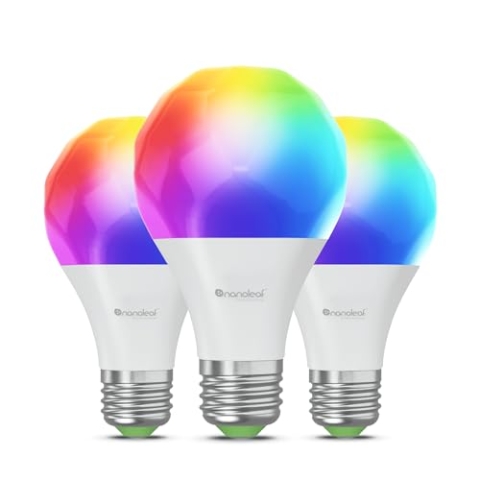 Nanoleaf Matter Essentials Glühbirne, 3 Smarten RGBW E27 LED Lampe - Matter über Thread, Bluetooth 16 Mio. Farben LED Lampe, Bildschirm Sync, Funktioniert mit Google Home Apple, Deko und Gaming