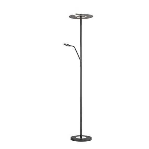 Fischer & Honsel Stehleuchte Dent, 2-flammig, Stehlampe mit Deckenfluter & Lesearm, separat stufenlos dimmbar mit Tastdimmer, Metall & Abdeckglas, Schwarz matt & Chromfarben, Höhe: 180cm, 40318