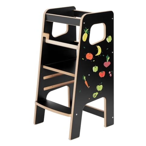 Garronda Lernturm ab 1 Jahr Tritthocker Kinder Kinderhocker Learning Tower Sicherer Montessori Spielzeug ab 1 Jahr Kinder Schwarz GD-0056