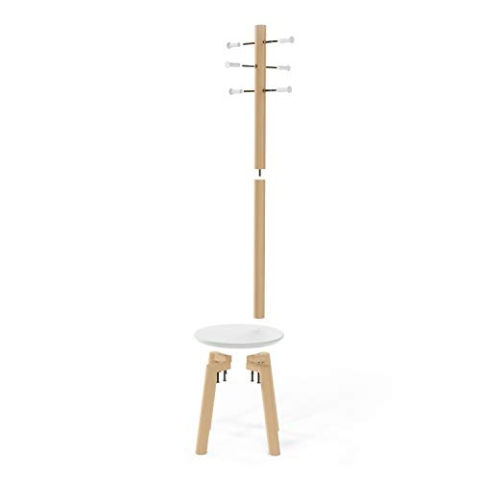 Umbra Pillar Garderobenständer mit Hocker, Default_no_Selection_Value, Weiss/Natur, Einheitsgröße