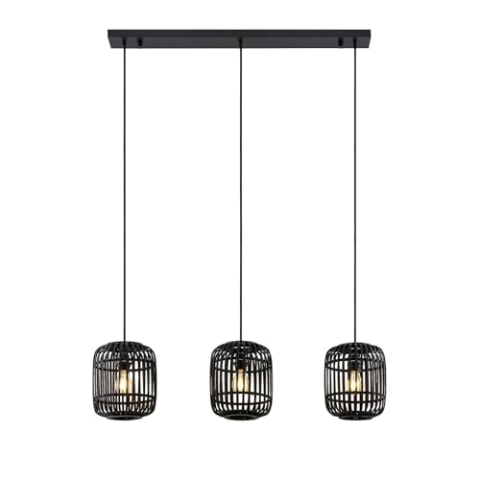 Lindby Pendelleuchte 'Canyana' (Landhaus, Vintage, Rustikal) in Schwarz aus Holz u.a. für Wohnzimmer & Esszimmer (3 flammig, E27) - Hängeleuchte, Esstischlampe, Hängelampe, Hängeleuchte