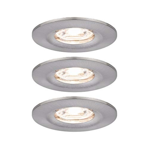 Paulmann 94301 Nova Mini LED Einbauleuchte Coin 3er Set rund starr 3x4W Deckeneinbaustrahler Eisen gebürstet Einbaulampe Aluminium Warmweiß 2700K
