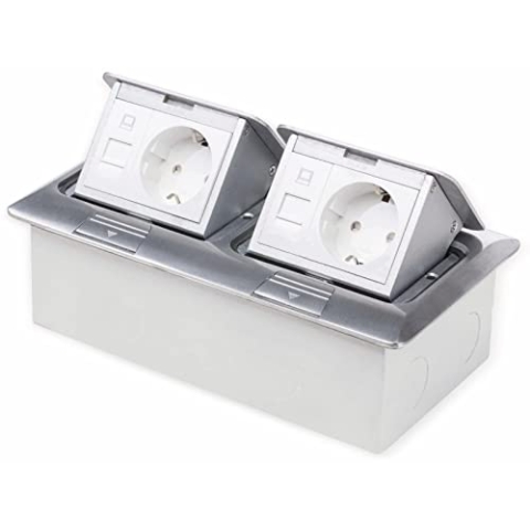 LEDmaxx ALU2X2S A, Einbausteckdose Fußbodensteckdose Steckdose 4-fach 2+2 Edelstahl für Boden und Wand, 2000 W, silber, 22 x 12 x 5.7 cm