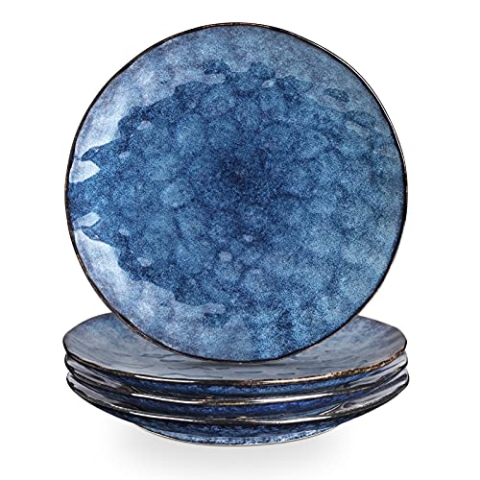 vicrays Keramik Speiseteller, 4-er Set, Ø 27 cm, Porzellan Speiseteller oder Frühstücksteller für Ihre liebsten Speisen, spülmaschinengeeignet (Blau)