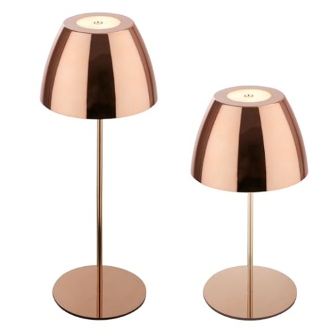 BRILONER - LED Tischlampe kabellos IP44 mit Touch, stufenlos dimmbar, Akku & Lichtquelle tauschbar, Nachttischlampe, Wohnzimmer, LED Lampe, Akku Tischleuchte, Outdoor, 13,5x36 cm (DxH), Kupferfarbig