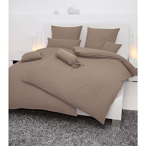 Janine Bettwäsche Seersucker Uni Piano 155x220 cm inklusive Kissenbezug 80x80 cm Taupe