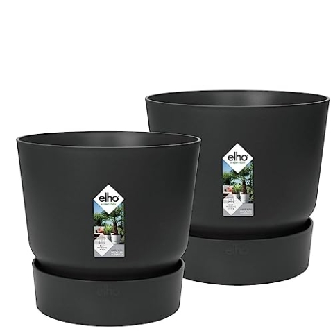 elho Greenville Rund - Blumentopf für Außen - 2er Set - Ø 30 cm - Schwarz/Living Schwarz