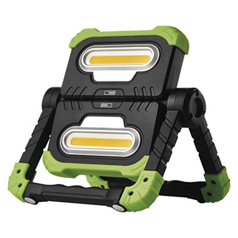 EMOS - faltbare LED-Arbeitsleuchte - stoßbeständiger Arbeitsstrahler - max. 2000lm, max. 70 m - 5 Leuchtmodi - 14,5 Stunden - USB-Kabel - für Baustelle, Werkstatt, Camping - schwarz-grün