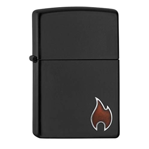 ZIPPO – Sturmfeuerzeug, Little Flame, Mini Emblem Attached, Black Matte, nachfüllbar, in hochwertiger Geschenkbox