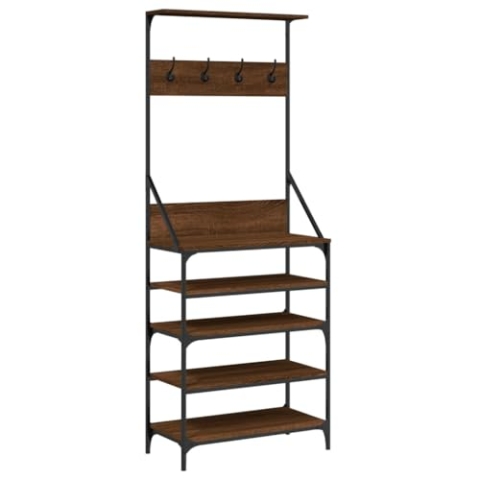 vidaXL Kleiderständer, Garderobe mit Schuhablage, Freistehend Garderobenständer Standgarderobe, Flurgarderobe Kleideraufbewahrung, Braun Eiche-Optik