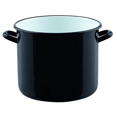 Riess, 0230-017, RIESEN Topf mit Bördel 24, OHNE DECKEL, CLASSIC - RIESEN UND ZWERGE, Durchmesser 24 cm, Höhe 20.5 cm, Inhalt 8 Liter, Emaille, schwarz, Induktion
