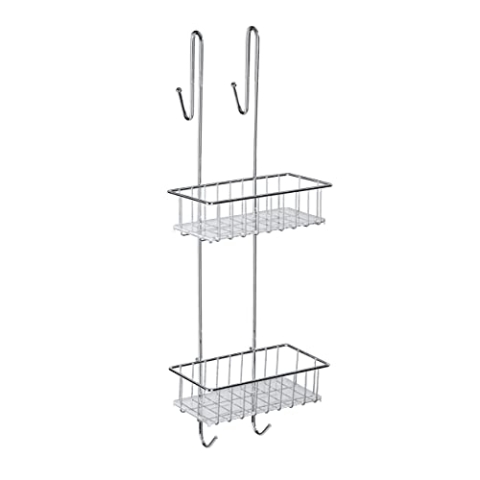 WENKO Duschcaddy Mod. Aldo 2 Etagen, Duschablage für die Duschwand mit 2 Körben aus rostfreiem Edelstahl, Hängekorb fürs Badezimmer, Befestigung ohne Bohren, 24,5 x 70 x 20 cm