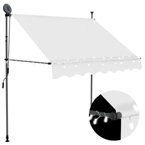 vidaXL Markise Einziehbar Handbetrieben mit LED Wasserabweisend Klemmmarkise Balkonmarkise Sonnenschutz Terrasse Balkon Garten 200cm Creme