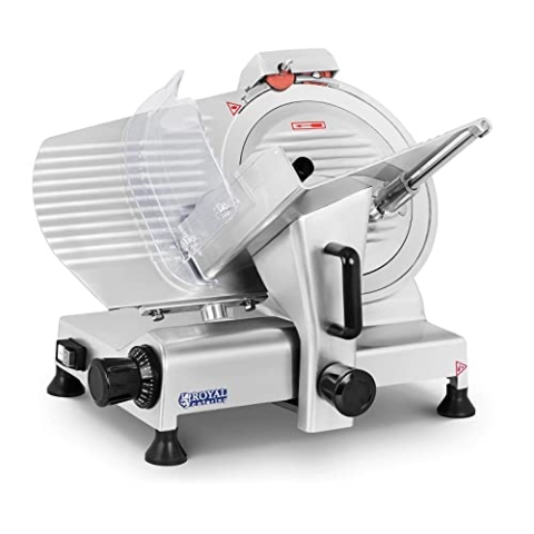 Royal Catering RCAM 300PRO Allesschneider Brotschneidemaschine Aufschnittmaschine Edelstahl Gastro Profi (Ø 300 mm, Schnittdicke 0–15 mm, 280 W, Messerschärfeinheit, 46 x 57 x 48 cm)