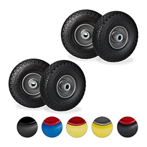 Relaxdays 4 x Sackkarrenrad, pannensichere PU Vollgummireifen, 3.00-4" Stahlfelge, 20mm Achse, 100kg, 260x85mm, schwarz-grau