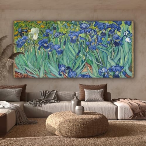 MuchoWow Leinwand Bilder, Einzigartige Wanddeko mit Rahmen, Schwertlilien - Vincent van Gogh, Wandbilder Wohnzimmer, Deko Schlafzimmer 160x80 cm