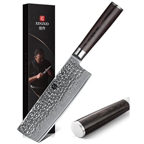 XINZUO Damaststahl 17cm Nakirimesser, scharf Küchenmesser 67 Schichten Damaststahl profi Kochmesser-mit ergonomischer Pakkaholz Griff -He Series