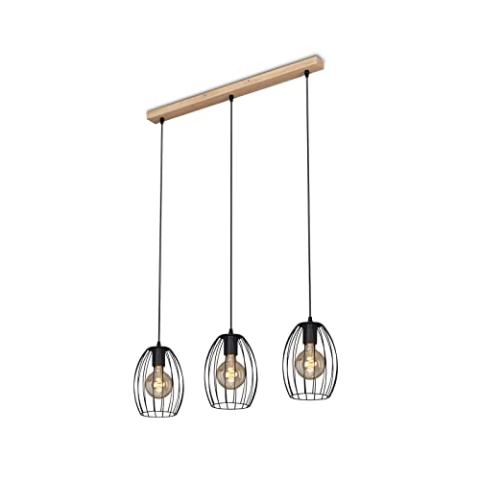BRILONER - Pendelleuchte mit Drahtschirm, Vintage, E27 Fassung, max. 60 Watt, Deckenlampe, Deckenleuchte, Hängelampe Esstisch, Küchenlampe hängend, Esszimmerlampe, 70x17,5x109,5 cm, Schwarz