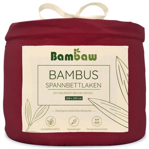 Bambaw - Spannbettlaken 200x200 cm - Spannbettlaken Bambus - hypoallergen - weiches und atmungsaktives Spannbetttuch 200x200 cm - kuschelige Spannbettlaken - Spannbetttuch Allergiker