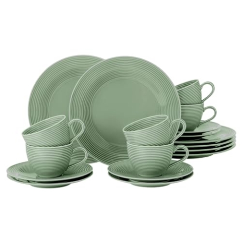 SELTMANN WEIDEN Kaffeeservice 18-teilig BTR - Beat - Form: Rund mit Rillenrelief - moderner Stil - Salbeigrün - Color Glaze