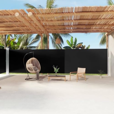 vidaXL Seitenmarkise Ausziehbar Sonnenschutz Sichtschutz Windschutz Seitenwandmarkise Seitenrollo Markise Balkon Garten Terrasse Schwarz 200x1200cm