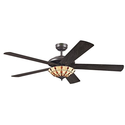 Westinghouse Lighting Comet Tiffany 7248540 Deckenventilator mit Beleuchtung, A++ to E, Metall, 60 W, E14, espresso, 132 x 132 x 38 cm