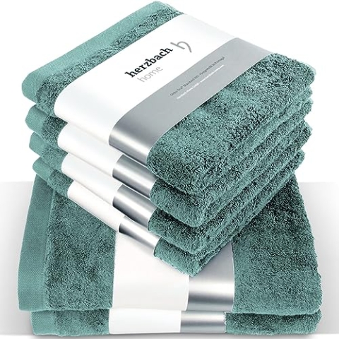 herzbach home Premium Handtücher-Set 100% Baumwolle - weich & saugstark - Grün
