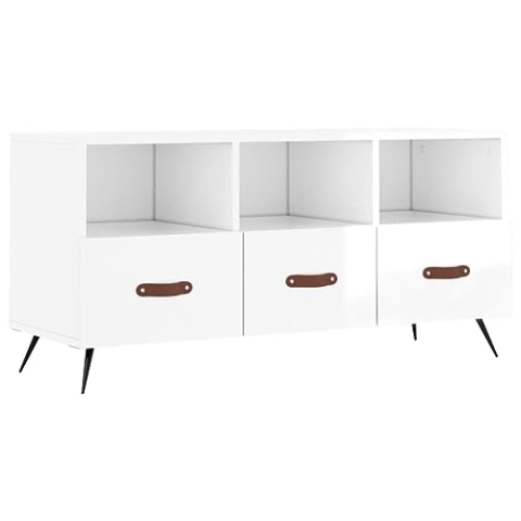 vidaXL TV Schrank, Fernsehschrank mit 3 Schubladen, Fernsehtisch für Wohnzimmer, Lowboard Sideboard TV Ständer TV Gerät, Hochglanz Weiß Holzwerkstoff