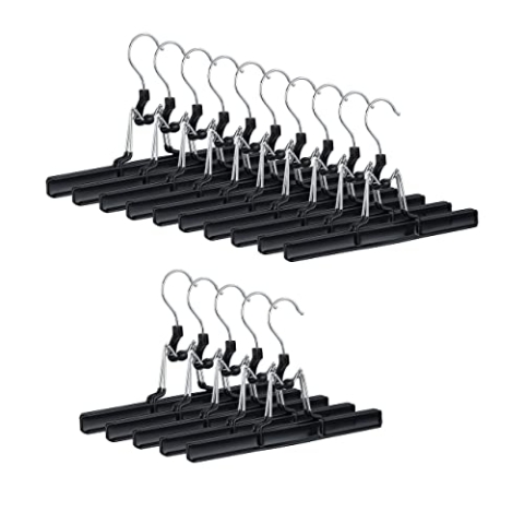 Relaxdays Hosenbügel aus Metall, 360° drehbar, Feste Klemmen, Rockhalter, gummiert, 26 cm, Schwarz, 25 Stück