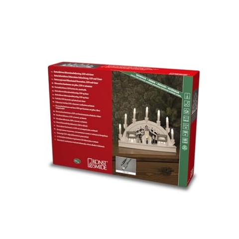 Konstsmide LED Holzsilhouette Häuser, weiß, wählbare Energiefunktion, 6H Timer, 10 warm weiße Dioden, batteriebetrieben & USB, Innen, weißes Kabel, 2 x AA 1.5V (exkl.) - 3259-210