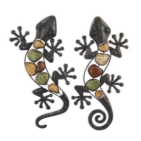 ROCKING GIFTS Wanddekoration Eidechse Salamander Reptilien Deko, Metall Wandbehang Gecko, Hängend Garten Außenbereich Wandkunst, 2 Stück 37 cm
