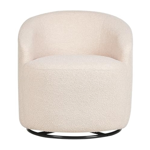 Armsessel Gebogene Rückenlehne Glanzvolle Design Boucle Plüsch Stoff Schwarze Untergestell Drehbar 360° Beige Davik