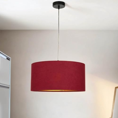 Licht-Erlebnisse Hängelampe Premium Velours Stoff in Rot-Bordeaux und Gold Ø40cm E27 Leuchtmittel wechselbar für Wohnzimmer Schlafzimmer Pendelleuchte Hängeleuchte