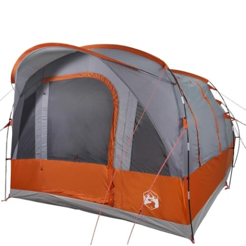 vidaXL Tunnelzelt 3 Personen, Campingzelt mit Netzwände, Wasserdicht Familienzelt mit abnehmbarem Überzelt, Zelt, Grau Orange 185T Polyester