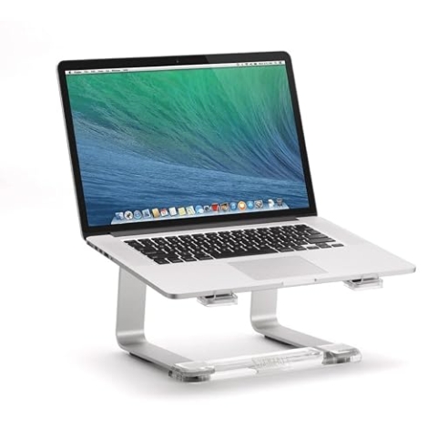 Griffin Elevator Aluminium-Ständer für Apple Macbooks & Notebooks & Laptops [Laptop Ständer aus gebürstetem Aluminium, Ergonomisches Arbeiten, Rutschfeste Gummifüße] silber / transparent, GC16034-2, Medium