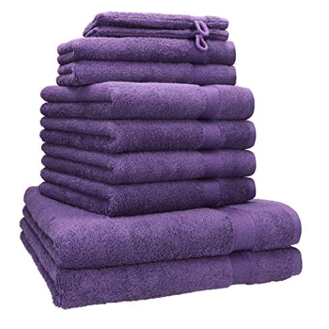 Betz 10-TLG. Handtuch-Set Premium 100% Baumwolle 2 Duschtücher 4 Handtücher 2 Gästetücher 2 Waschhandschuhe Farbe lila