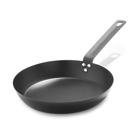 Merten und Storck Induktions Bratpfanne 26 cm aus Kohlenstoffstahl, Antihaftbeschichtung mit Gebrauch, Backofen- und Bratrostsicher bis 315°C, Grillen, Anbraten, Sautieren, Schwarz, Muttertagsgeschenk