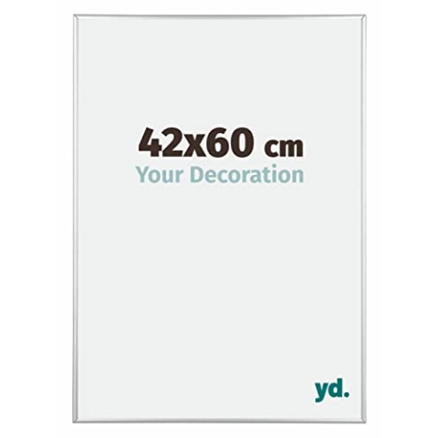 yd. Your Decoration - Bilderrahmen 42x60 cm - Silber Hochglanz - Bilderrahmen aus Aluminium mit Acrylglas - Antireflex - 42x60 Rahmen - Kent