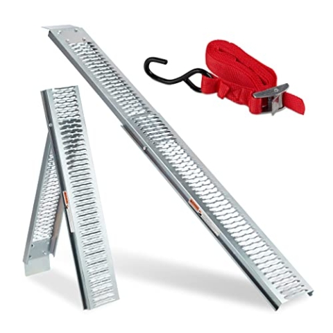 2 x Auffahrrampe für Anhänger und PKW, klappbar, Motorrad verladen, Rampe, Stahl, Traglast: 225 kg, 2m lang, Silber