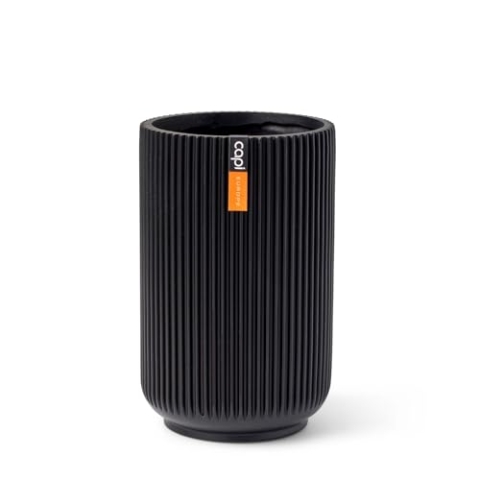 Capi Europe - Gefäß hoch Groove Black & Gold - 22x32 - Schwarz - Öffnung Ø20 - Blumentopf für drinnen - BGVBL435