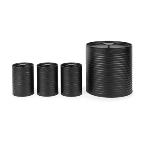 Russell Hobbs RH03270EU7 Ribbed 4-teiliges Arbeitsplatten-Set – Set aus 3 Küchenkanistern und Brotkasten, Tee, Kaffee und Zucker, strapazierfähigem Stahl, leicht zu reinigen, schwarz