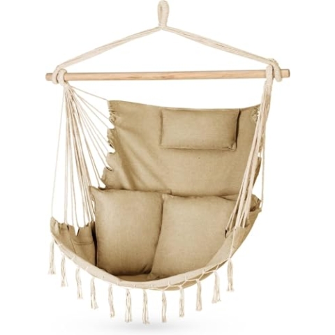 Outtec Hängesessel Outdoor 100x130x75cm, bis 150 kg, Hängeschaukel Outdoor mit Kissen, Boho Hängesessel ohne Gestell Für Garten und Zimmer, Hängestuhl Outdoor, Hängesitz Schaukel für Erwachsene