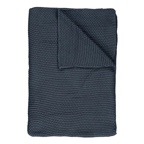 Marc O Polo Strick Dekokissen Plaid Nordic Knit Smoke Blue Plaid 130x170 cm